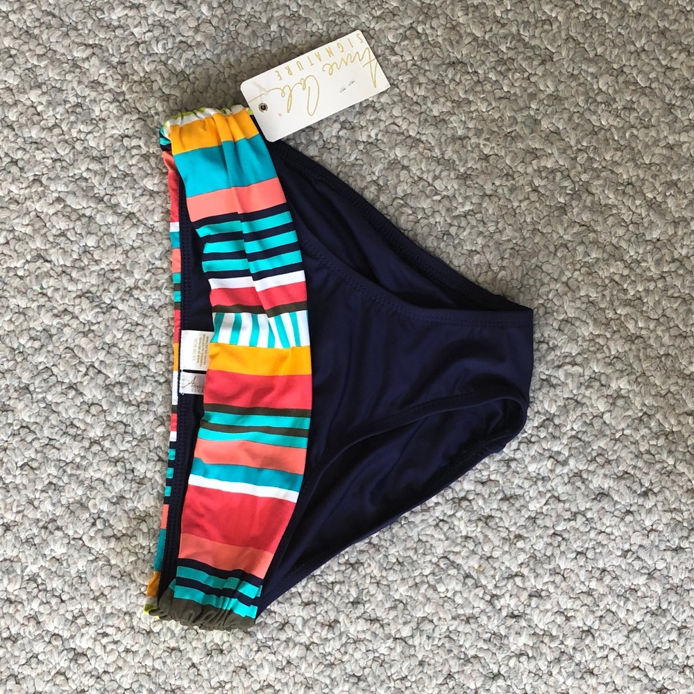Anne Cole Striped Foldover Bikini Bottom, Navy XS